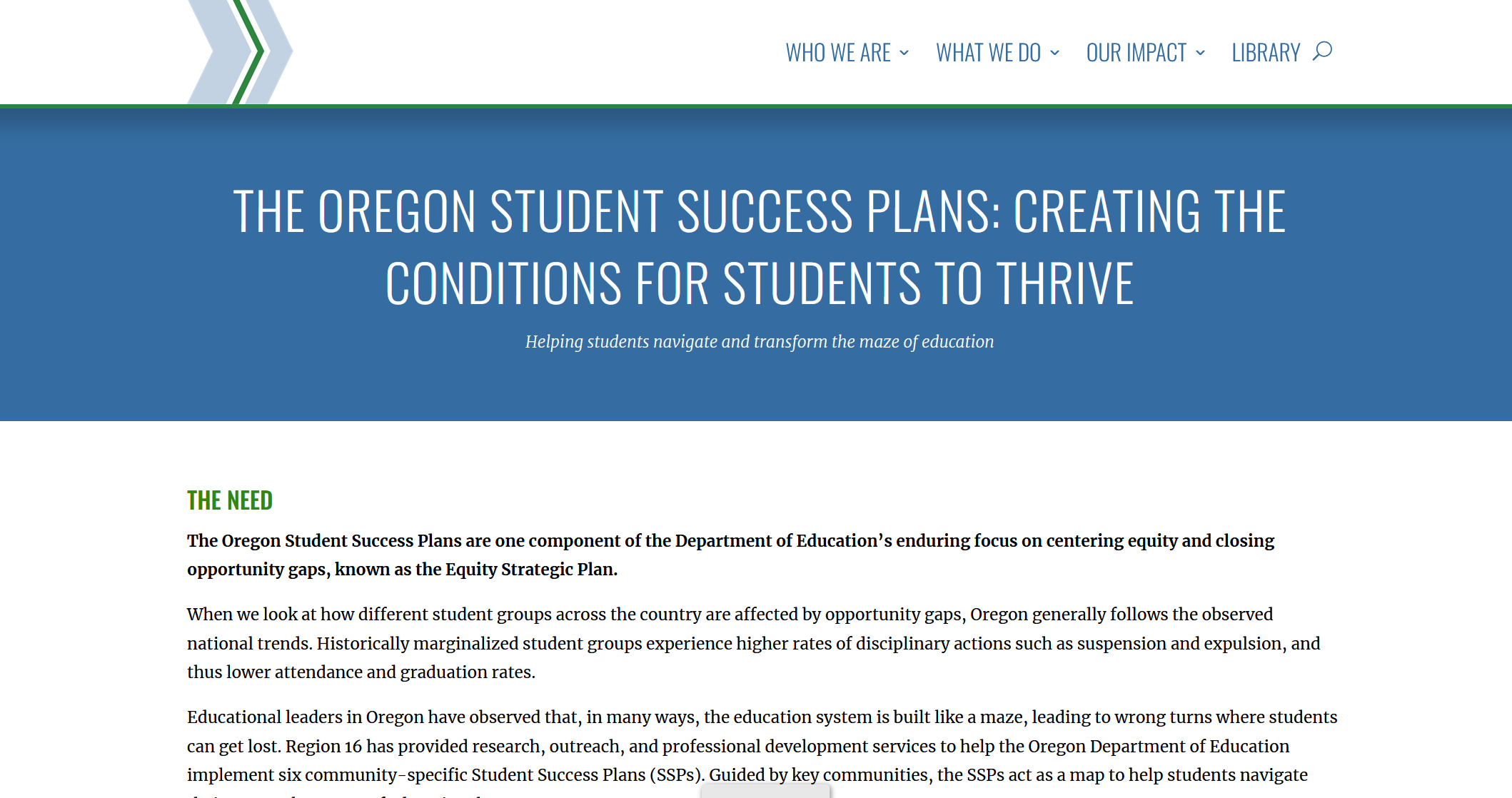 Project Brief: ODE Implements the six Student Success Plans